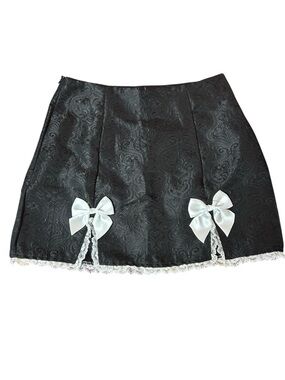 Black Mini Skirt with White Bows and Lace trim